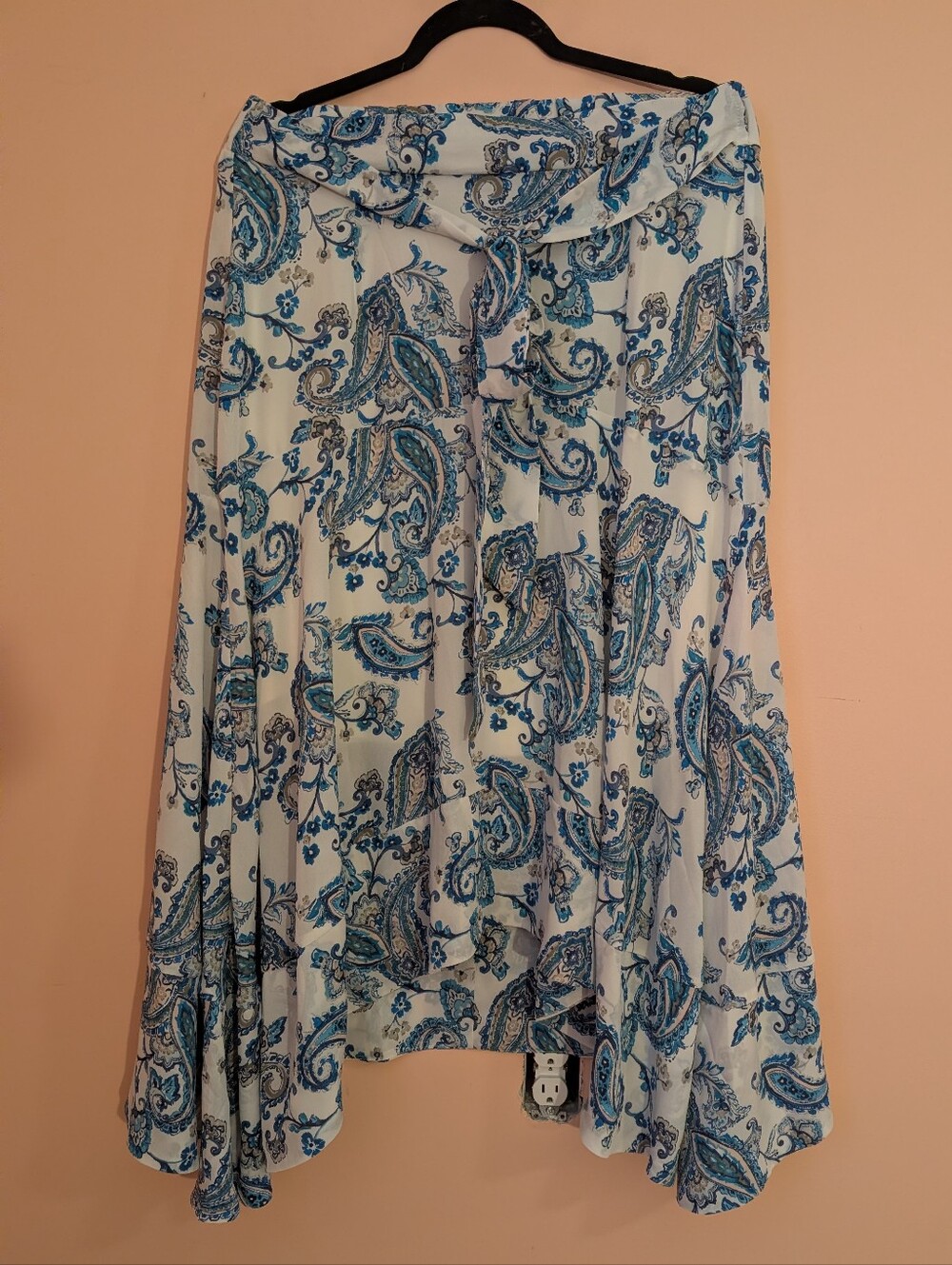 White & Blue Paisley High-Low Maxi Skirt